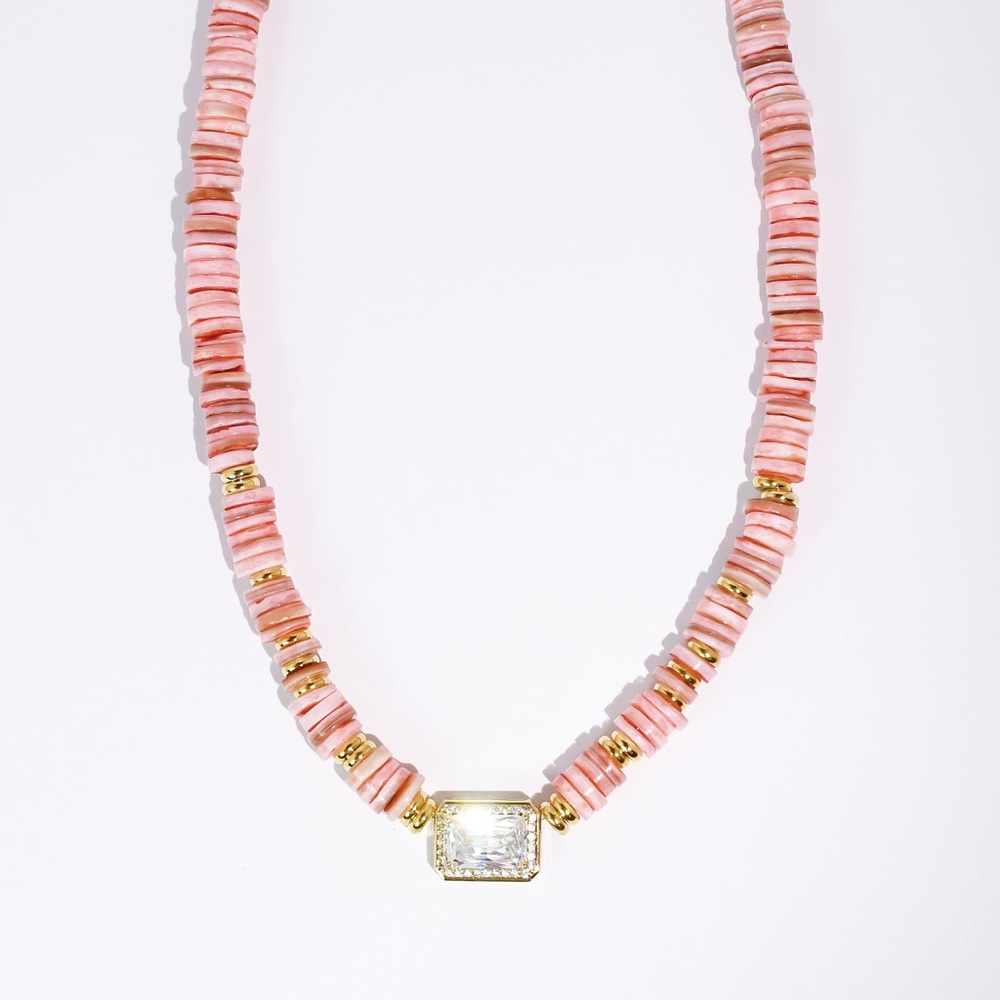 Coral - Palm Princess Heishi Bead Necklace